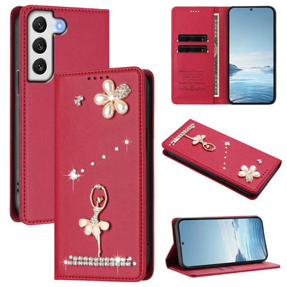 Ballet Girl Diamond Studded RFID Vegan Leather Phone Case, For Samsung Galaxy S23 Ultra 5G, For Samsung Galaxy S23+ 5G, For Samsung Galaxy S23 5G, For Samsung Galaxy S22 Ultra 5G, For Samsung Galaxy S22+ 5G, For Samsung Galaxy S22 5G