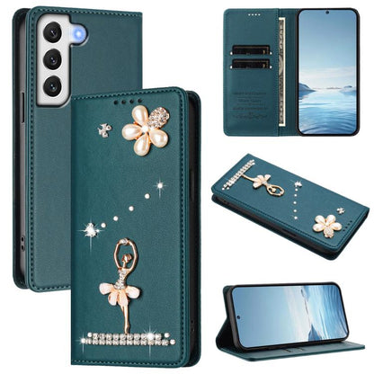 Ballet Girl Diamond Studded RFID Vegan Leather Phone Case, For Samsung Galaxy S23 Ultra 5G, For Samsung Galaxy S23+ 5G, For Samsung Galaxy S23 5G, For Samsung Galaxy S22 Ultra 5G, For Samsung Galaxy S22+ 5G, For Samsung Galaxy S22 5G