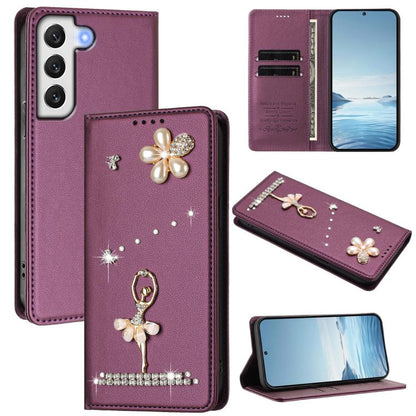 Ballet Girl Diamond Studded RFID Vegan Leather Phone Case, For Samsung Galaxy S23 Ultra 5G, For Samsung Galaxy S23+ 5G, For Samsung Galaxy S23 5G, For Samsung Galaxy S22 Ultra 5G, For Samsung Galaxy S22+ 5G, For Samsung Galaxy S22 5G