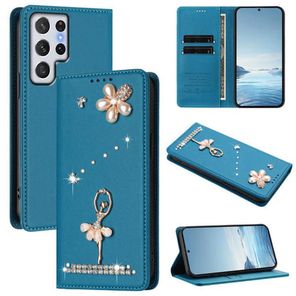 Ballet Girl Diamond Studded RFID Vegan Leather Phone Case, For Samsung Galaxy S23 Ultra 5G, For Samsung Galaxy S23+ 5G, For Samsung Galaxy S23 5G, For Samsung Galaxy S22 Ultra 5G, For Samsung Galaxy S22+ 5G, For Samsung Galaxy S22 5G