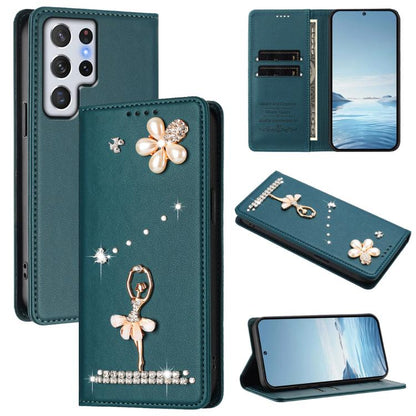 Ballet Girl Diamond Studded RFID Vegan Leather Phone Case, For Samsung Galaxy S23 Ultra 5G, For Samsung Galaxy S23+ 5G, For Samsung Galaxy S23 5G, For Samsung Galaxy S22 Ultra 5G, For Samsung Galaxy S22+ 5G, For Samsung Galaxy S22 5G