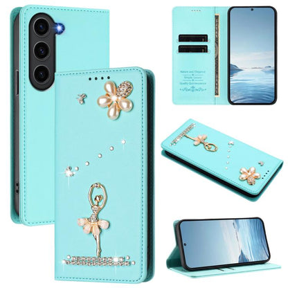 Ballet Girl Diamond Studded RFID Vegan Leather Phone Case, For Samsung Galaxy S23 Ultra 5G, For Samsung Galaxy S23+ 5G, For Samsung Galaxy S23 5G, For Samsung Galaxy S22 Ultra 5G, For Samsung Galaxy S22+ 5G, For Samsung Galaxy S22 5G