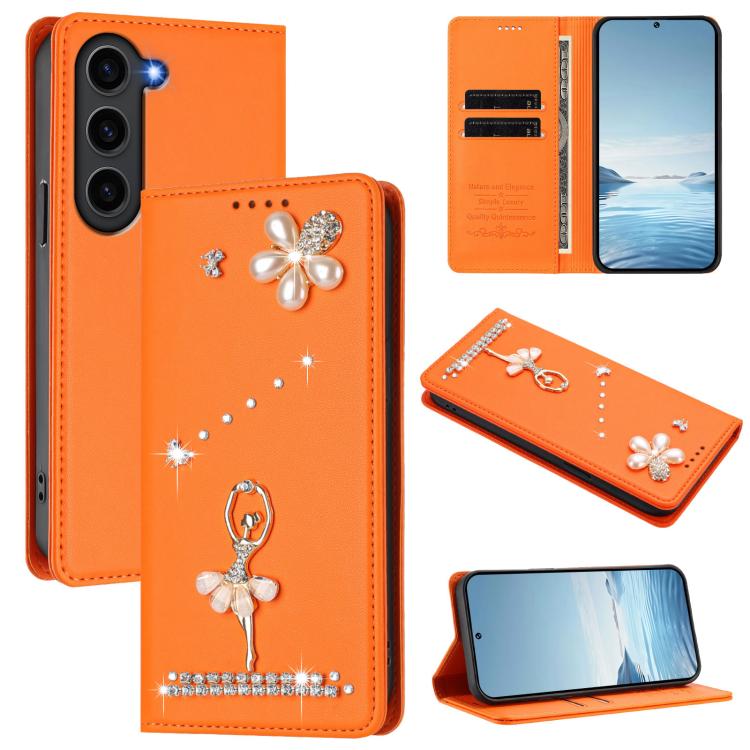 Ballet Girl Diamond Studded RFID Vegan Leather Phone Case, For Samsung Galaxy S23 Ultra 5G, For Samsung Galaxy S23+ 5G, For Samsung Galaxy S23 5G, For Samsung Galaxy S22 Ultra 5G, For Samsung Galaxy S22+ 5G, For Samsung Galaxy S22 5G