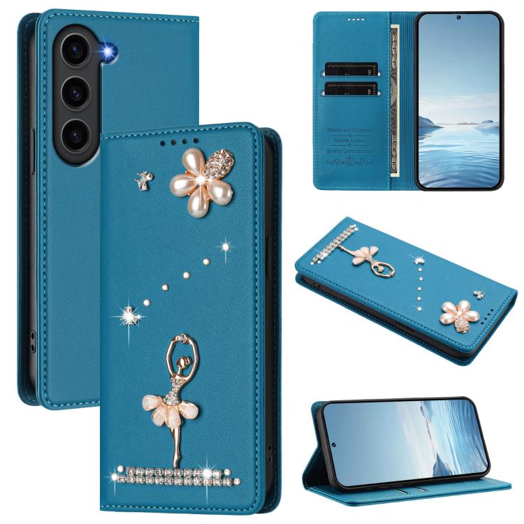 Ballet Girl Diamond Studded RFID Vegan Leather Phone Case, For Samsung Galaxy S23 Ultra 5G, For Samsung Galaxy S23+ 5G, For Samsung Galaxy S23 5G, For Samsung Galaxy S22 Ultra 5G, For Samsung Galaxy S22+ 5G, For Samsung Galaxy S22 5G