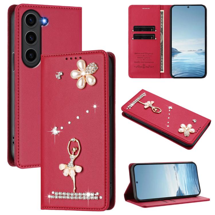 Ballet Girl Diamond Studded RFID Vegan Leather Phone Case, For Samsung Galaxy S23 Ultra 5G, For Samsung Galaxy S23+ 5G, For Samsung Galaxy S23 5G, For Samsung Galaxy S22 Ultra 5G, For Samsung Galaxy S22+ 5G, For Samsung Galaxy S22 5G