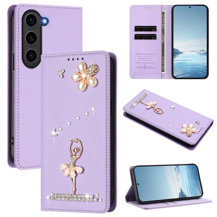 Ballet Girl Diamond Studded RFID Vegan Leather Phone Case, For Samsung Galaxy S23 Ultra 5G, For Samsung Galaxy S23+ 5G, For Samsung Galaxy S23 5G, For Samsung Galaxy S22 Ultra 5G, For Samsung Galaxy S22+ 5G, For Samsung Galaxy S22 5G