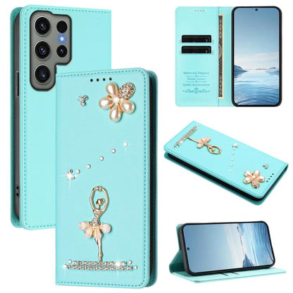 Ballet Girl Diamond Studded RFID Vegan Leather Phone Case, For Samsung Galaxy S23 Ultra 5G, For Samsung Galaxy S23+ 5G, For Samsung Galaxy S23 5G, For Samsung Galaxy S22 Ultra 5G, For Samsung Galaxy S22+ 5G, For Samsung Galaxy S22 5G
