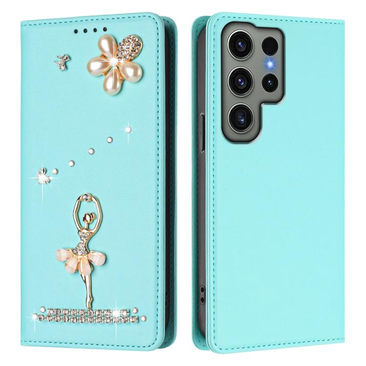 Ballet Girl Diamond Studded RFID Vegan Leather Phone Case, For Samsung Galaxy S23 Ultra 5G, For Samsung Galaxy S23+ 5G, For Samsung Galaxy S23 5G, For Samsung Galaxy S22 Ultra 5G, For Samsung Galaxy S22+ 5G, For Samsung Galaxy S22 5G