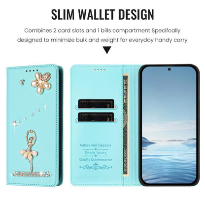 Ballet Girl Diamond Studded RFID Vegan Leather Phone Case, For Samsung Galaxy S23 Ultra 5G, For Samsung Galaxy S23+ 5G, For Samsung Galaxy S23 5G, For Samsung Galaxy S22 Ultra 5G, For Samsung Galaxy S22+ 5G, For Samsung Galaxy S22 5G