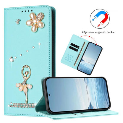 Ballet Girl Diamond Studded RFID Vegan Leather Phone Case, For Samsung Galaxy S23 Ultra 5G, For Samsung Galaxy S23+ 5G, For Samsung Galaxy S23 5G, For Samsung Galaxy S22 Ultra 5G, For Samsung Galaxy S22+ 5G, For Samsung Galaxy S22 5G