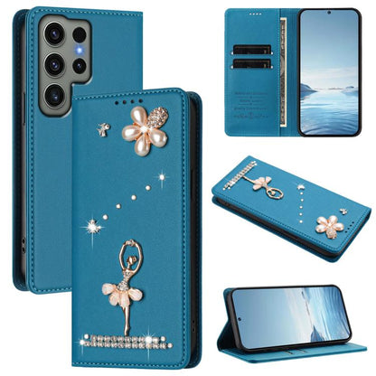 Ballet Girl Diamond Studded RFID Vegan Leather Phone Case, For Samsung Galaxy S23 Ultra 5G, For Samsung Galaxy S23+ 5G, For Samsung Galaxy S23 5G, For Samsung Galaxy S22 Ultra 5G, For Samsung Galaxy S22+ 5G, For Samsung Galaxy S22 5G