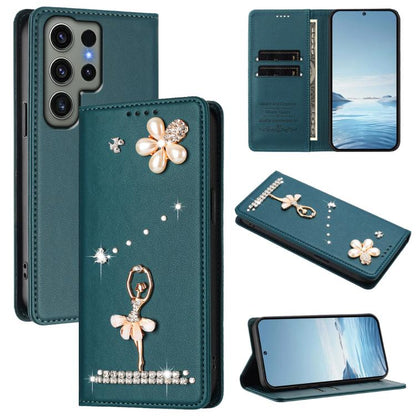Ballet Girl Diamond Studded RFID Vegan Leather Phone Case, For Samsung Galaxy S23 Ultra 5G, For Samsung Galaxy S23+ 5G, For Samsung Galaxy S23 5G, For Samsung Galaxy S22 Ultra 5G, For Samsung Galaxy S22+ 5G, For Samsung Galaxy S22 5G