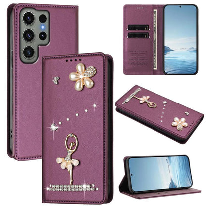 Ballet Girl Diamond Studded RFID Vegan Leather Phone Case, For Samsung Galaxy S23 Ultra 5G, For Samsung Galaxy S23+ 5G, For Samsung Galaxy S23 5G, For Samsung Galaxy S22 Ultra 5G, For Samsung Galaxy S22+ 5G, For Samsung Galaxy S22 5G