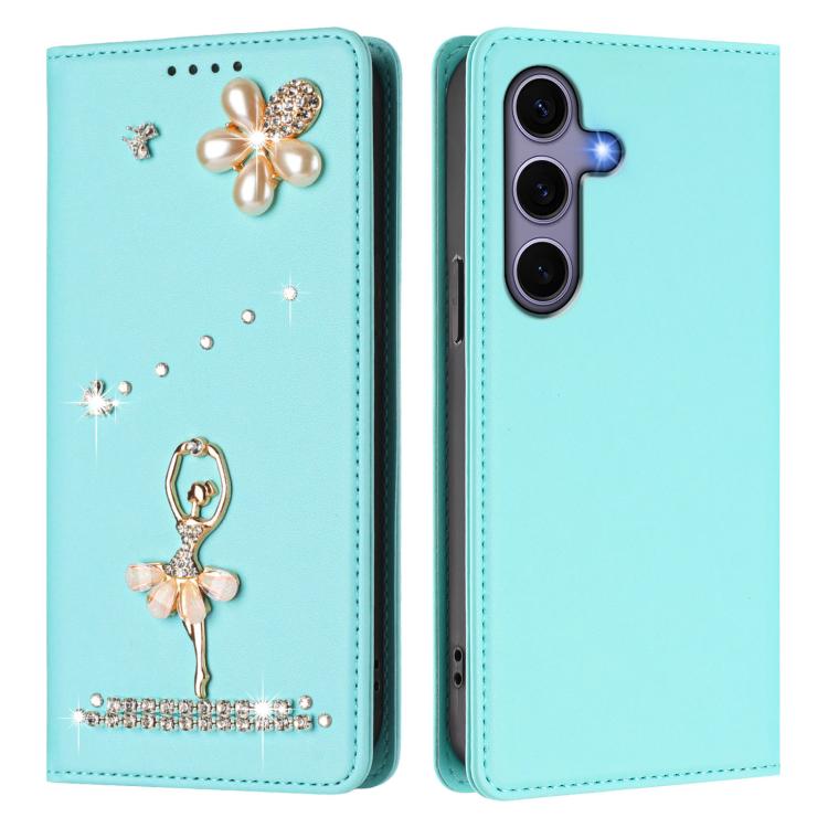 Ballet Girl Diamond Studded RFID Vegan Leather Phone Case, For Samsung Galaxy S25 / S24 5G, For Samsung Galaxy S25+ / S24+ 5G, For Samsung Galaxy S25 Ultra 5G, For Samsung Galaxy S24 FE 5G, For Samsung Galaxy S24 Ultra 5G, For Samsung Galaxy S23 FE 5G