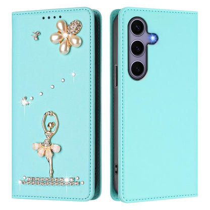 Ballet Girl Diamond Studded RFID Vegan Leather Phone Case, For Samsung Galaxy S25 / S24 5G, For Samsung Galaxy S25+ / S24+ 5G, For Samsung Galaxy S25 Ultra 5G, For Samsung Galaxy S24 FE 5G, For Samsung Galaxy S24 Ultra 5G, For Samsung Galaxy S23 FE 5G