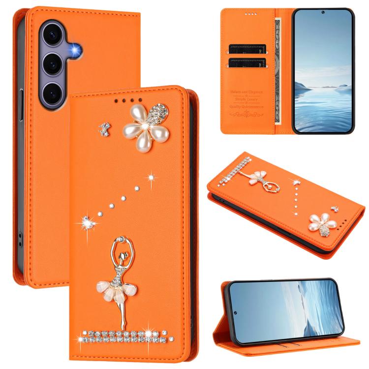 Ballet Girl Diamond Studded RFID Vegan Leather Phone Case, For Samsung Galaxy S25 / S24 5G, For Samsung Galaxy S25+ / S24+ 5G, For Samsung Galaxy S25 Ultra 5G, For Samsung Galaxy S24 FE 5G, For Samsung Galaxy S24 Ultra 5G, For Samsung Galaxy S23 FE 5G