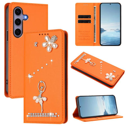 Ballet Girl Diamond Studded RFID Vegan Leather Phone Case, For Samsung Galaxy S25 / S24 5G, For Samsung Galaxy S25+ / S24+ 5G, For Samsung Galaxy S25 Ultra 5G, For Samsung Galaxy S24 FE 5G, For Samsung Galaxy S24 Ultra 5G, For Samsung Galaxy S23 FE 5G