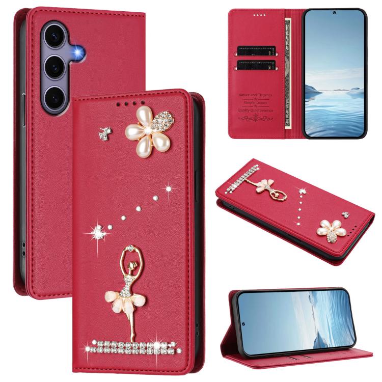 Ballet Girl Diamond Studded RFID Vegan Leather Phone Case, For Samsung Galaxy S25 / S24 5G, For Samsung Galaxy S25+ / S24+ 5G, For Samsung Galaxy S25 Ultra 5G, For Samsung Galaxy S24 FE 5G, For Samsung Galaxy S24 Ultra 5G, For Samsung Galaxy S23 FE 5G