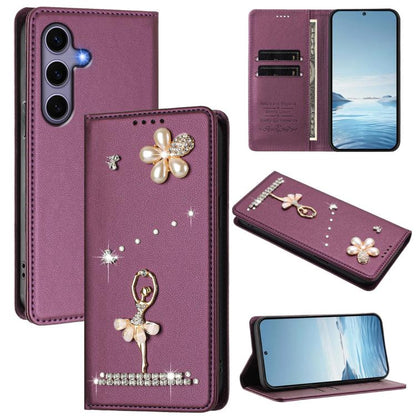 Ballet Girl Diamond Studded RFID Vegan Leather Phone Case, For Samsung Galaxy S25 / S24 5G, For Samsung Galaxy S25+ / S24+ 5G, For Samsung Galaxy S25 Ultra 5G, For Samsung Galaxy S24 FE 5G, For Samsung Galaxy S24 Ultra 5G, For Samsung Galaxy S23 FE 5G