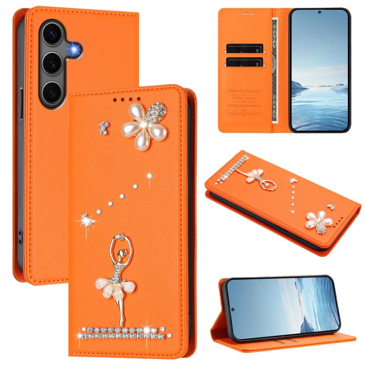 Ballet Girl Diamond Studded RFID Vegan Leather Phone Case, For Samsung Galaxy S25 / S24 5G, For Samsung Galaxy S25+ / S24+ 5G, For Samsung Galaxy S25 Ultra 5G, For Samsung Galaxy S24 FE 5G, For Samsung Galaxy S24 Ultra 5G, For Samsung Galaxy S23 FE 5G