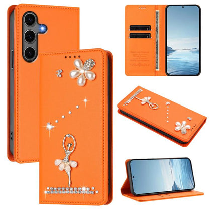 Ballet Girl Diamond Studded RFID Vegan Leather Phone Case, For Samsung Galaxy S25 / S24 5G, For Samsung Galaxy S25+ / S24+ 5G, For Samsung Galaxy S25 Ultra 5G, For Samsung Galaxy S24 FE 5G, For Samsung Galaxy S24 Ultra 5G, For Samsung Galaxy S23 FE 5G