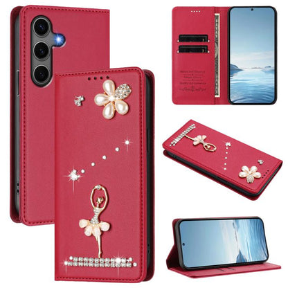 Ballet Girl Diamond Studded RFID Vegan Leather Phone Case, For Samsung Galaxy S25 / S24 5G, For Samsung Galaxy S25+ / S24+ 5G, For Samsung Galaxy S25 Ultra 5G, For Samsung Galaxy S24 FE 5G, For Samsung Galaxy S24 Ultra 5G, For Samsung Galaxy S23 FE 5G