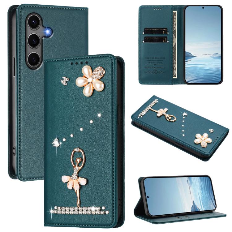 Ballet Girl Diamond Studded RFID Vegan Leather Phone Case, For Samsung Galaxy S25 / S24 5G, For Samsung Galaxy S25+ / S24+ 5G, For Samsung Galaxy S25 Ultra 5G, For Samsung Galaxy S24 FE 5G, For Samsung Galaxy S24 Ultra 5G, For Samsung Galaxy S23 FE 5G
