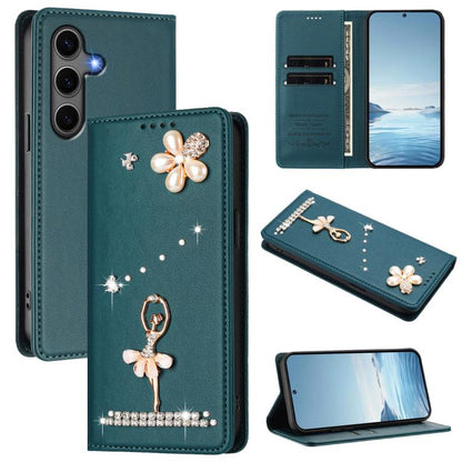 Ballet Girl Diamond Studded RFID Vegan Leather Phone Case, For Samsung Galaxy S25 / S24 5G, For Samsung Galaxy S25+ / S24+ 5G, For Samsung Galaxy S25 Ultra 5G, For Samsung Galaxy S24 FE 5G, For Samsung Galaxy S24 Ultra 5G, For Samsung Galaxy S23 FE 5G