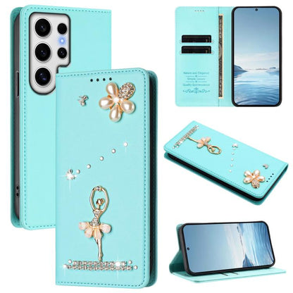 Ballet Girl Diamond Studded RFID Vegan Leather Phone Case, For Samsung Galaxy S25 / S24 5G, For Samsung Galaxy S25+ / S24+ 5G, For Samsung Galaxy S25 Ultra 5G, For Samsung Galaxy S24 FE 5G, For Samsung Galaxy S24 Ultra 5G, For Samsung Galaxy S23 FE 5G