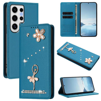 Ballet Girl Diamond Studded RFID Vegan Leather Phone Case, For Samsung Galaxy S25 / S24 5G, For Samsung Galaxy S25+ / S24+ 5G, For Samsung Galaxy S25 Ultra 5G, For Samsung Galaxy S24 FE 5G, For Samsung Galaxy S24 Ultra 5G, For Samsung Galaxy S23 FE 5G