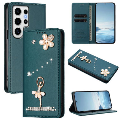 Ballet Girl Diamond Studded RFID Vegan Leather Phone Case, For Samsung Galaxy S25 / S24 5G, For Samsung Galaxy S25+ / S24+ 5G, For Samsung Galaxy S25 Ultra 5G, For Samsung Galaxy S24 FE 5G, For Samsung Galaxy S24 Ultra 5G, For Samsung Galaxy S23 FE 5G