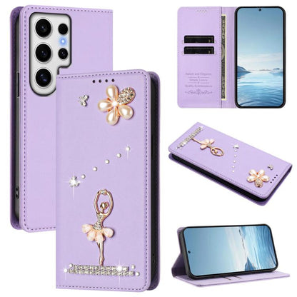 Ballet Girl Diamond Studded RFID Vegan Leather Phone Case, For Samsung Galaxy S25 / S24 5G, For Samsung Galaxy S25+ / S24+ 5G, For Samsung Galaxy S25 Ultra 5G, For Samsung Galaxy S24 FE 5G, For Samsung Galaxy S24 Ultra 5G, For Samsung Galaxy S23 FE 5G