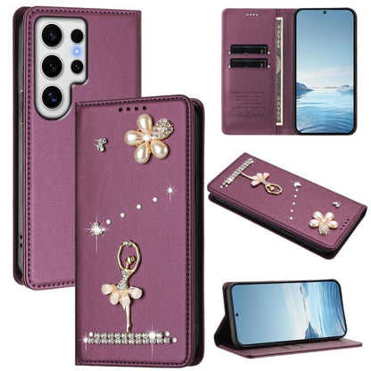 Ballet Girl Diamond Studded RFID Vegan Leather Phone Case, For Samsung Galaxy S25 / S24 5G, For Samsung Galaxy S25+ / S24+ 5G, For Samsung Galaxy S25 Ultra 5G, For Samsung Galaxy S24 FE 5G, For Samsung Galaxy S24 Ultra 5G, For Samsung Galaxy S23 FE 5G