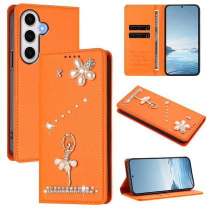 Ballet Girl Diamond Studded RFID Vegan Leather Phone Case, For Samsung Galaxy S25 / S24 5G, For Samsung Galaxy S25+ / S24+ 5G, For Samsung Galaxy S25 Ultra 5G, For Samsung Galaxy S24 FE 5G, For Samsung Galaxy S24 Ultra 5G, For Samsung Galaxy S23 FE 5G