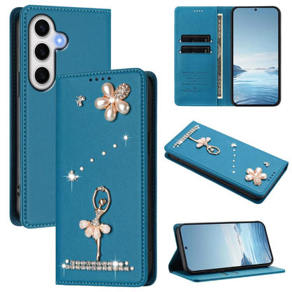 Ballet Girl Diamond Studded RFID Vegan Leather Phone Case, For Samsung Galaxy S25 / S24 5G, For Samsung Galaxy S25+ / S24+ 5G, For Samsung Galaxy S25 Ultra 5G, For Samsung Galaxy S24 FE 5G, For Samsung Galaxy S24 Ultra 5G, For Samsung Galaxy S23 FE 5G