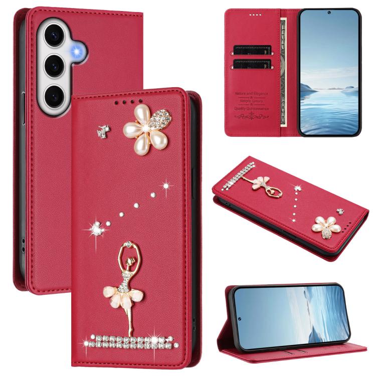 Ballet Girl Diamond Studded RFID Vegan Leather Phone Case, For Samsung Galaxy S25 / S24 5G, For Samsung Galaxy S25+ / S24+ 5G, For Samsung Galaxy S25 Ultra 5G, For Samsung Galaxy S24 FE 5G, For Samsung Galaxy S24 Ultra 5G, For Samsung Galaxy S23 FE 5G