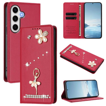 Ballet Girl Diamond Studded RFID Vegan Leather Phone Case, For Samsung Galaxy S25 / S24 5G, For Samsung Galaxy S25+ / S24+ 5G, For Samsung Galaxy S25 Ultra 5G, For Samsung Galaxy S24 FE 5G, For Samsung Galaxy S24 Ultra 5G, For Samsung Galaxy S23 FE 5G
