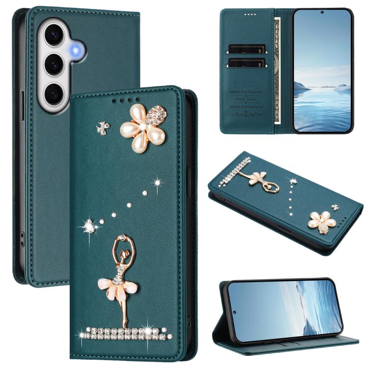 Ballet Girl Diamond Studded RFID Vegan Leather Phone Case, For Samsung Galaxy S25 / S24 5G, For Samsung Galaxy S25+ / S24+ 5G, For Samsung Galaxy S25 Ultra 5G, For Samsung Galaxy S24 FE 5G, For Samsung Galaxy S24 Ultra 5G, For Samsung Galaxy S23 FE 5G