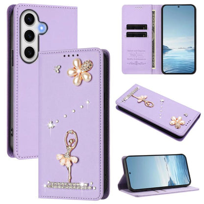 Ballet Girl Diamond Studded RFID Vegan Leather Phone Case, For Samsung Galaxy S25 / S24 5G, For Samsung Galaxy S25+ / S24+ 5G, For Samsung Galaxy S25 Ultra 5G, For Samsung Galaxy S24 FE 5G, For Samsung Galaxy S24 Ultra 5G, For Samsung Galaxy S23 FE 5G