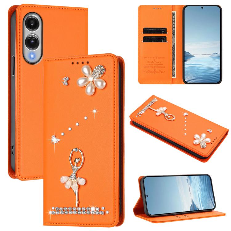 Ballet Girl Diamond Studded RFID Vegan Leather Phone Case, For Samsung Galaxy S26+ 5G, For Samsung Galaxy S26 Edge 5G, For Samsung Galaxy S26 Ultra 5G, For Samsung Galaxy S26 5G, For Samsung Galaxy S25 FE 5G, For Samsung Galaxy S25 Edge 5G
