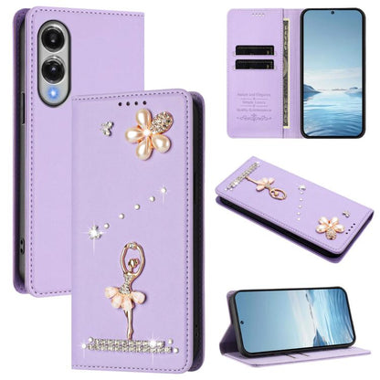 Ballet Girl Diamond Studded RFID Vegan Leather Phone Case, For Samsung Galaxy S26+ 5G, For Samsung Galaxy S26 Edge 5G, For Samsung Galaxy S26 Ultra 5G, For Samsung Galaxy S26 5G, For Samsung Galaxy S25 FE 5G, For Samsung Galaxy S25 Edge 5G
