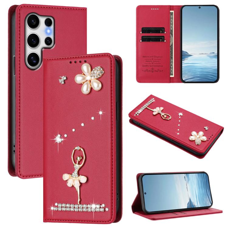 Ballet Girl Diamond Studded RFID Vegan Leather Phone Case, For Samsung Galaxy S25 / S24 5G, For Samsung Galaxy S25+ / S24+ 5G, For Samsung Galaxy S25 Ultra 5G, For Samsung Galaxy S24 FE 5G, For Samsung Galaxy S24 Ultra 5G, For Samsung Galaxy S23 FE 5G
