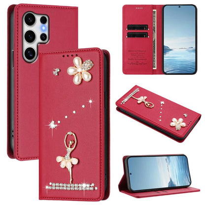 Ballet Girl Diamond Studded RFID Vegan Leather Phone Case, For Samsung Galaxy S25 / S24 5G, For Samsung Galaxy S25+ / S24+ 5G, For Samsung Galaxy S25 Ultra 5G, For Samsung Galaxy S24 FE 5G, For Samsung Galaxy S24 Ultra 5G, For Samsung Galaxy S23 FE 5G