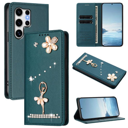 Ballet Girl Diamond Studded RFID Vegan Leather Phone Case, For Samsung Galaxy S25 / S24 5G, For Samsung Galaxy S25+ / S24+ 5G, For Samsung Galaxy S25 Ultra 5G, For Samsung Galaxy S24 FE 5G, For Samsung Galaxy S24 Ultra 5G, For Samsung Galaxy S23 FE 5G