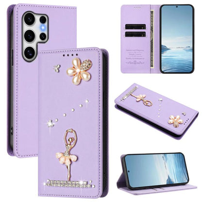 Ballet Girl Diamond Studded RFID Vegan Leather Phone Case, For Samsung Galaxy S25 / S24 5G, For Samsung Galaxy S25+ / S24+ 5G, For Samsung Galaxy S25 Ultra 5G, For Samsung Galaxy S24 FE 5G, For Samsung Galaxy S24 Ultra 5G, For Samsung Galaxy S23 FE 5G