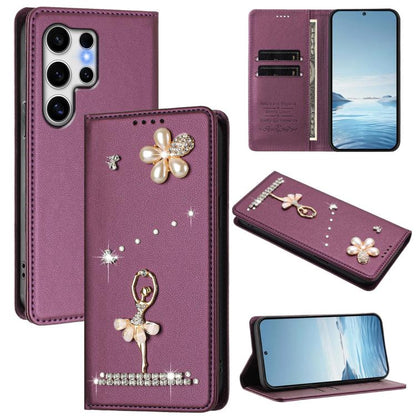 Ballet Girl Diamond Studded RFID Vegan Leather Phone Case, For Samsung Galaxy S25 / S24 5G, For Samsung Galaxy S25+ / S24+ 5G, For Samsung Galaxy S25 Ultra 5G, For Samsung Galaxy S24 FE 5G, For Samsung Galaxy S24 Ultra 5G, For Samsung Galaxy S23 FE 5G