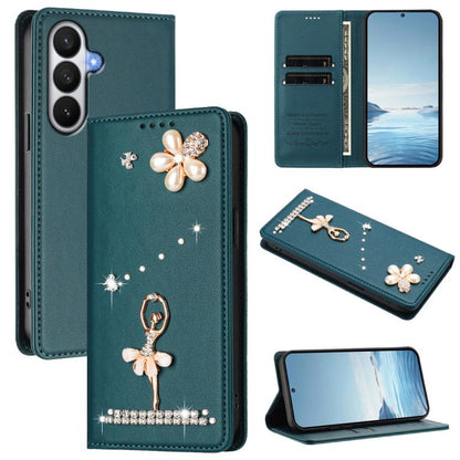 Ballet Girl Diamond Studded RFID Vegan Leather Phone Case, For Samsung Galaxy S26+ 5G, For Samsung Galaxy S26 Edge 5G, For Samsung Galaxy S26 Ultra 5G, For Samsung Galaxy S26 5G, For Samsung Galaxy S25 FE 5G, For Samsung Galaxy S25 Edge 5G