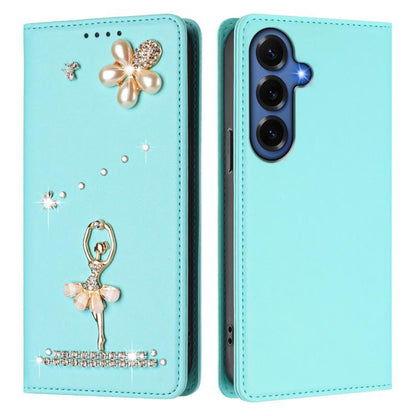 Ballet Girl Diamond Studded RFID Vegan Leather Phone Case, For Samsung Galaxy S26+ 5G, For Samsung Galaxy S26 Edge 5G, For Samsung Galaxy S26 Ultra 5G, For Samsung Galaxy S26 5G, For Samsung Galaxy S25 FE 5G, For Samsung Galaxy S25 Edge 5G