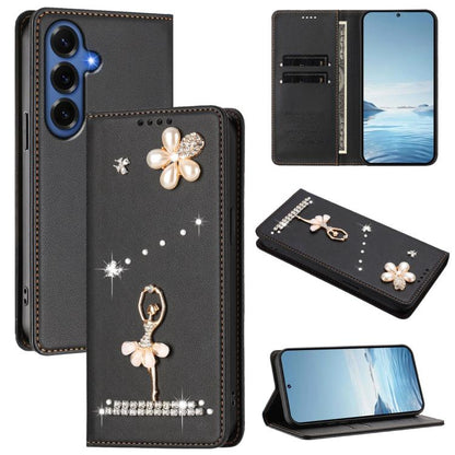 Ballet Girl Diamond Studded RFID Vegan Leather Phone Case, For Samsung Galaxy S26+ 5G, For Samsung Galaxy S26 Edge 5G, For Samsung Galaxy S26 Ultra 5G, For Samsung Galaxy S26 5G, For Samsung Galaxy S25 FE 5G, For Samsung Galaxy S25 Edge 5G