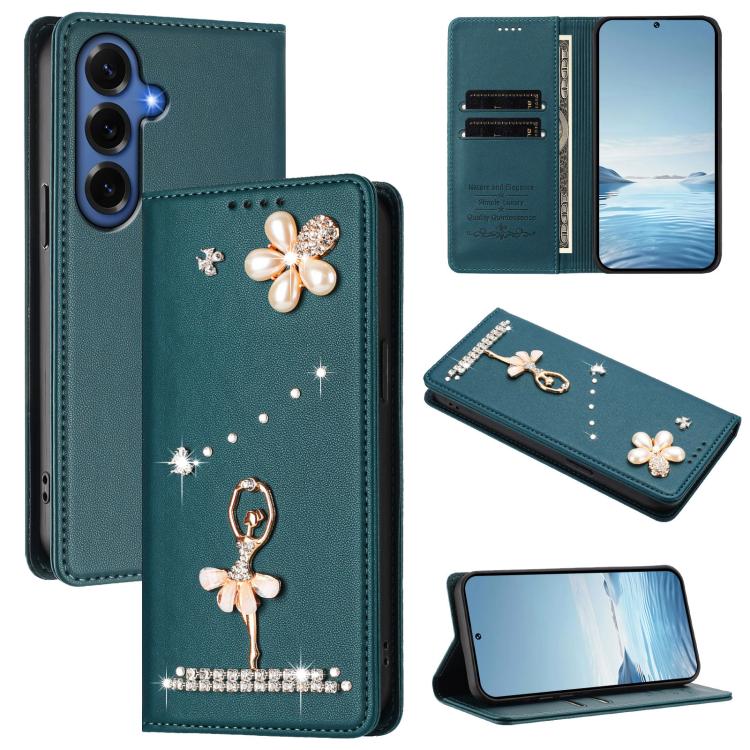 Ballet Girl Diamond Studded RFID Vegan Leather Phone Case, For Samsung Galaxy S26+ 5G, For Samsung Galaxy S26 Edge 5G, For Samsung Galaxy S26 Ultra 5G, For Samsung Galaxy S26 5G, For Samsung Galaxy S25 FE 5G, For Samsung Galaxy S25 Edge 5G
